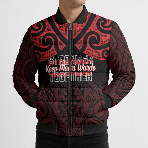 Personalised Keep Maori Wards New Zealand Bomber Puffer Jacket Stronger Together Aotearoa Taniko - Aussie Hoodie