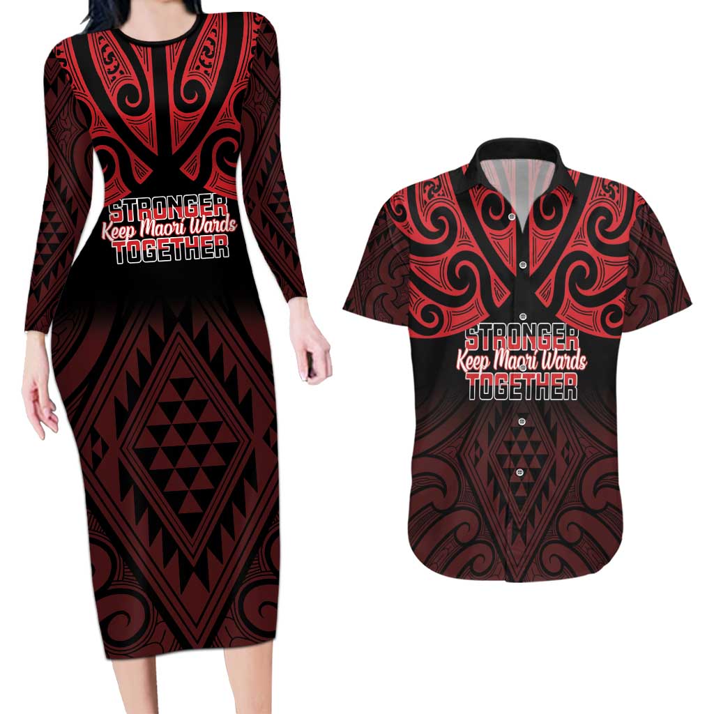 Personalised Keep Maori Wards New Zealand Couples Matching Long Sleeve Bodycon Dress and Hawaiian Shirt Stronger Together Aotearoa Taniko - Aussie Hoodie