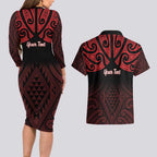 Personalised Keep Maori Wards New Zealand Couples Matching Long Sleeve Bodycon Dress and Hawaiian Shirt Stronger Together Aotearoa Taniko - Aussie Hoodie