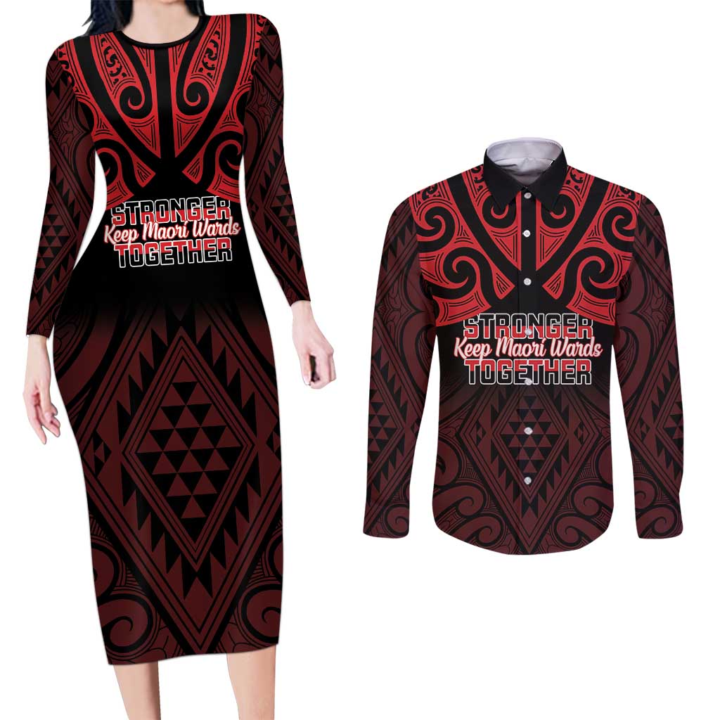 Personalised Keep Maori Wards New Zealand Couples Matching Long Sleeve Bodycon Dress and Long Sleeve Button Shirt Stronger Together Aotearoa Taniko - Aussie Hoodie