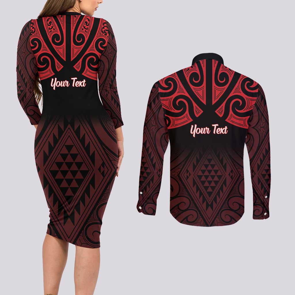 Personalised Keep Maori Wards New Zealand Couples Matching Long Sleeve Bodycon Dress and Long Sleeve Button Shirt Stronger Together Aotearoa Taniko - Aussie Hoodie