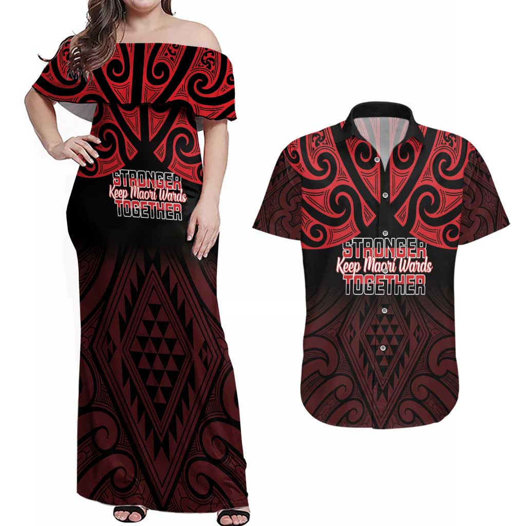 Personalised Keep Maori Wards New Zealand Couples Matching Off Shoulder Maxi Dress and Hawaiian Shirt Stronger Together Aotearoa Taniko - Aussie Hoodie