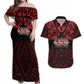 Personalised Keep Maori Wards New Zealand Couples Matching Off Shoulder Maxi Dress and Hawaiian Shirt Stronger Together Aotearoa Taniko - Aussie Hoodie