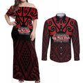 Personalised Keep Maori Wards New Zealand Couples Matching Off Shoulder Maxi Dress and Long Sleeve Button Shirt Stronger Together Aotearoa Taniko - Aussie Hoodie