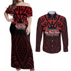 Personalised Keep Maori Wards New Zealand Couples Matching Off Shoulder Maxi Dress and Long Sleeve Button Shirt Stronger Together Aotearoa Taniko - Aussie Hoodie