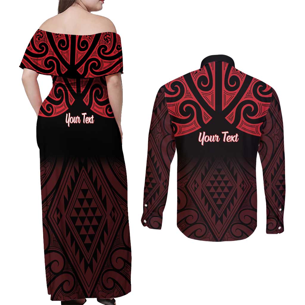 Personalised Keep Maori Wards New Zealand Couples Matching Off Shoulder Maxi Dress and Long Sleeve Button Shirt Stronger Together Aotearoa Taniko - Aussie Hoodie