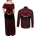 Personalised Keep Maori Wards New Zealand Couples Matching Off Shoulder Maxi Dress and Long Sleeve Button Shirt Stronger Together Aotearoa Taniko - Aussie Hoodie