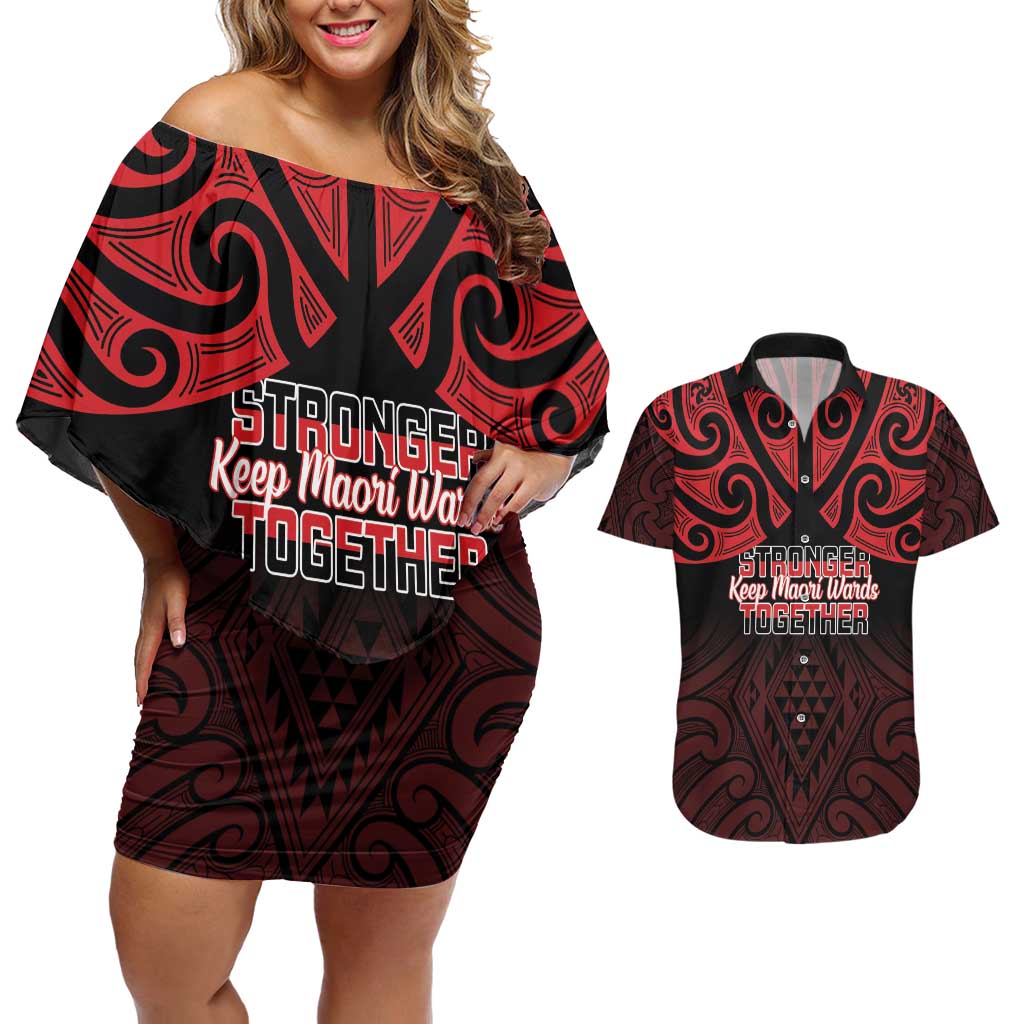 Personalised Keep Maori Wards New Zealand Couples Matching Off Shoulder Short Dress and Hawaiian Shirt Stronger Together Aotearoa Taniko - Aussie Hoodie