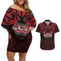 Personalised Keep Maori Wards New Zealand Couples Matching Off Shoulder Short Dress and Hawaiian Shirt Stronger Together Aotearoa Taniko - Aussie Hoodie