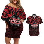 Personalised Keep Maori Wards New Zealand Couples Matching Off Shoulder Short Dress and Hawaiian Shirt Stronger Together Aotearoa Taniko - Aussie Hoodie