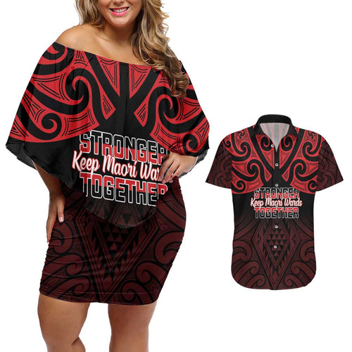 Personalised Keep Maori Wards New Zealand Couples Matching Off Shoulder Short Dress and Hawaiian Shirt Stronger Together Aotearoa Taniko - Aussie Hoodie
