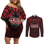 Personalised Keep Maori Wards New Zealand Couples Matching Off Shoulder Short Dress and Long Sleeve Button Shirt Stronger Together Aotearoa Taniko - Aussie Hoodie