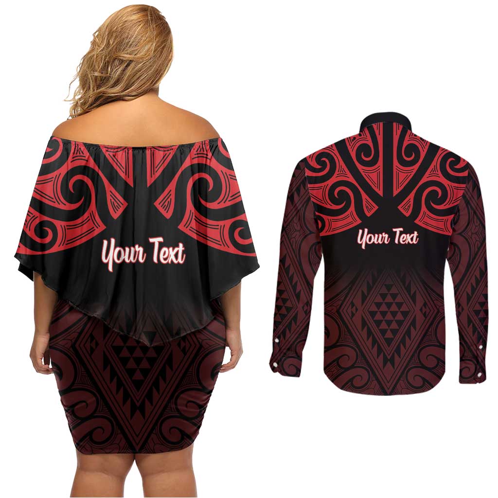 Personalised Keep Maori Wards New Zealand Couples Matching Off Shoulder Short Dress and Long Sleeve Button Shirt Stronger Together Aotearoa Taniko - Aussie Hoodie