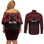 Personalised Keep Maori Wards New Zealand Couples Matching Off Shoulder Short Dress and Long Sleeve Button Shirt Stronger Together Aotearoa Taniko - Aussie Hoodie
