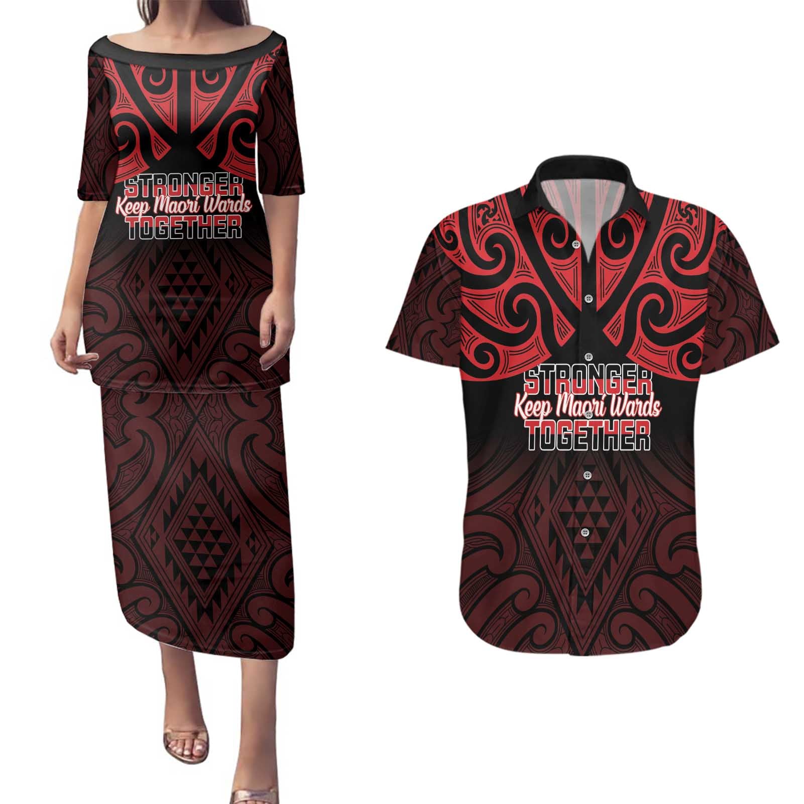 Personalised Keep Maori Wards New Zealand Couples Matching Puletasi and Hawaiian Shirt Stronger Together Aotearoa Taniko - Aussie Hoodie