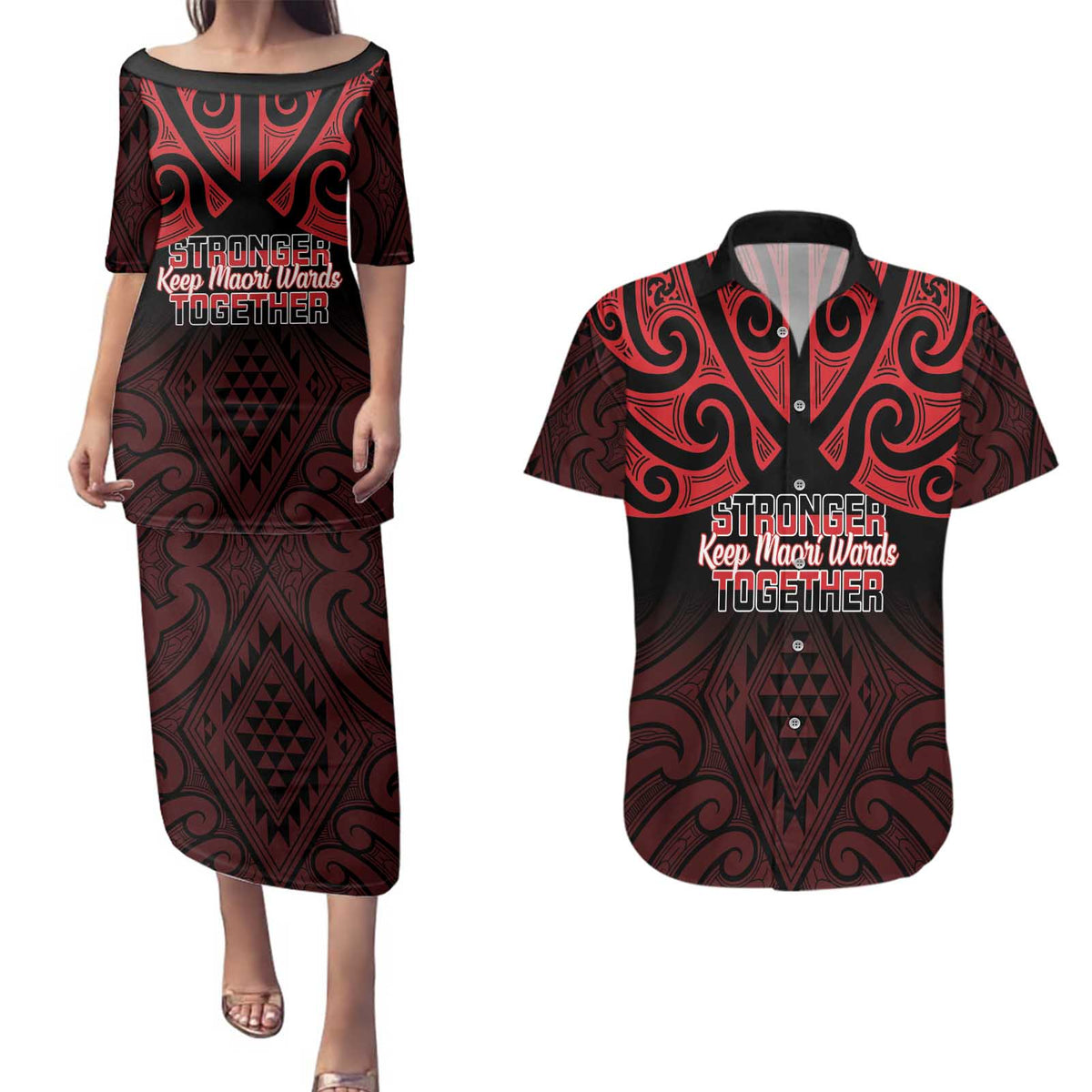 Personalised Keep Maori Wards New Zealand Couples Matching Puletasi and Hawaiian Shirt Stronger Together Aotearoa Taniko - Aussie Hoodie