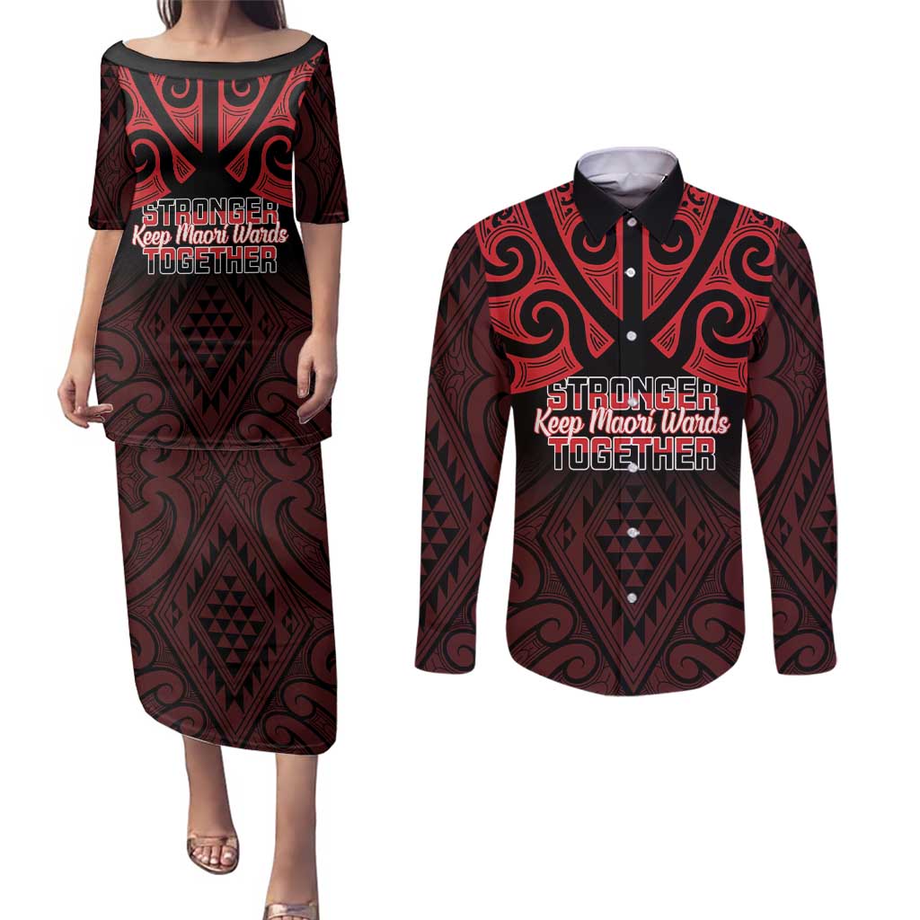 Personalised Keep Maori Wards New Zealand Couples Matching Puletasi and Long Sleeve Button Shirt Stronger Together Aotearoa Taniko - Aussie Hoodie