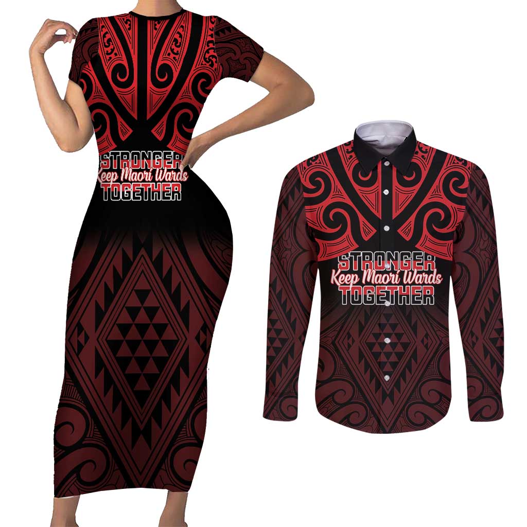 Personalised Keep Maori Wards New Zealand Couples Matching Short Sleeve Bodycon Dress and Long Sleeve Button Shirt Stronger Together Aotearoa Taniko - Aussie Hoodie