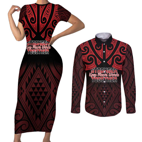 Personalised Keep Maori Wards New Zealand Couples Matching Short Sleeve Bodycon Dress and Long Sleeve Button Shirt Stronger Together Aotearoa Taniko - Aussie Hoodie