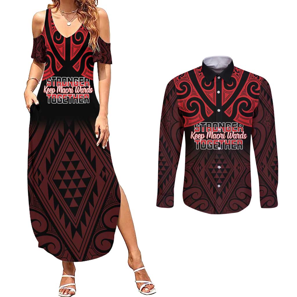 Personalised Keep Maori Wards New Zealand Couples Matching Summer Maxi Dress and Long Sleeve Button Shirt Stronger Together Aotearoa Taniko - Aussie Hoodie