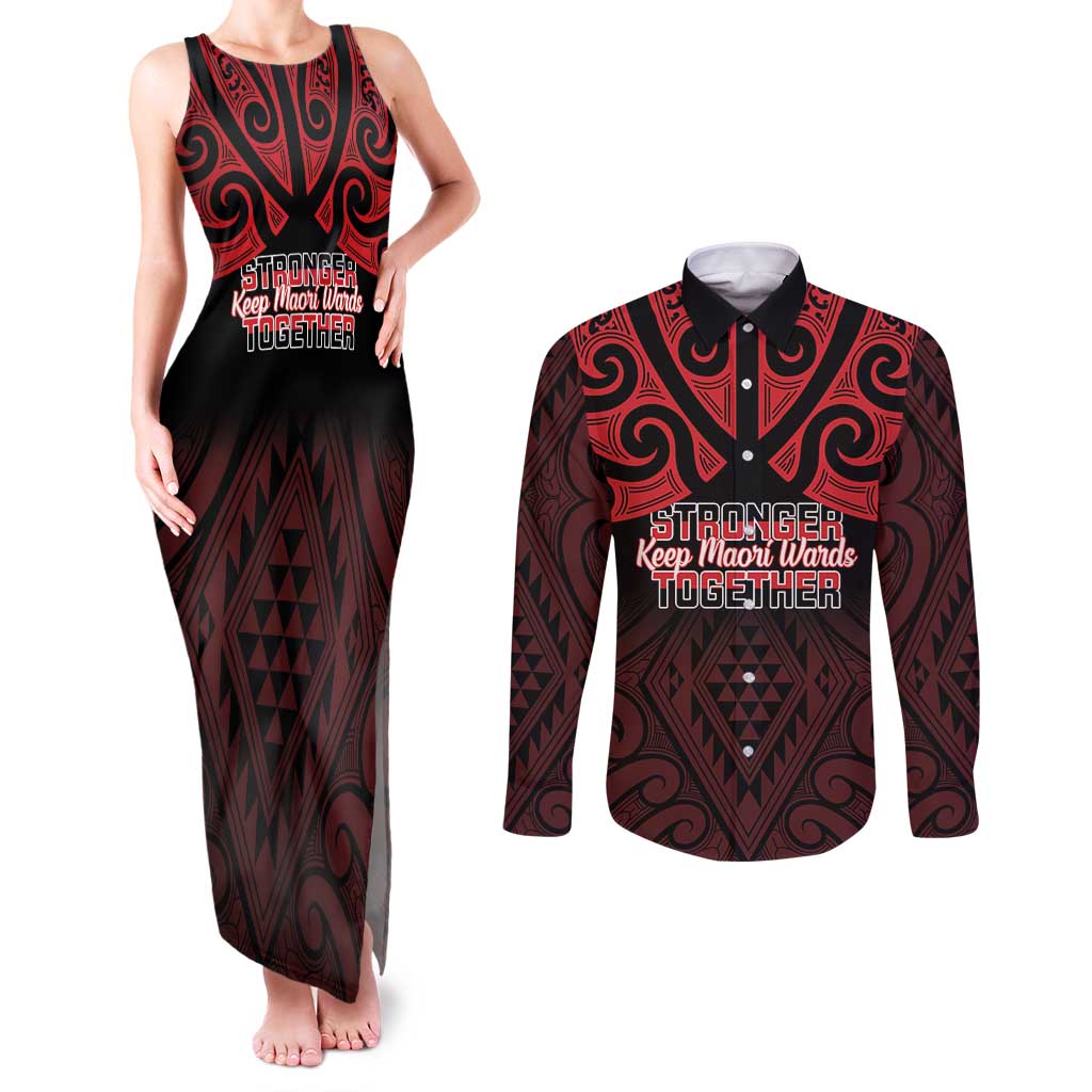 Personalised Keep Maori Wards New Zealand Couples Matching Tank Maxi Dress and Long Sleeve Button Shirt Stronger Together Aotearoa Taniko - Aussie Hoodie