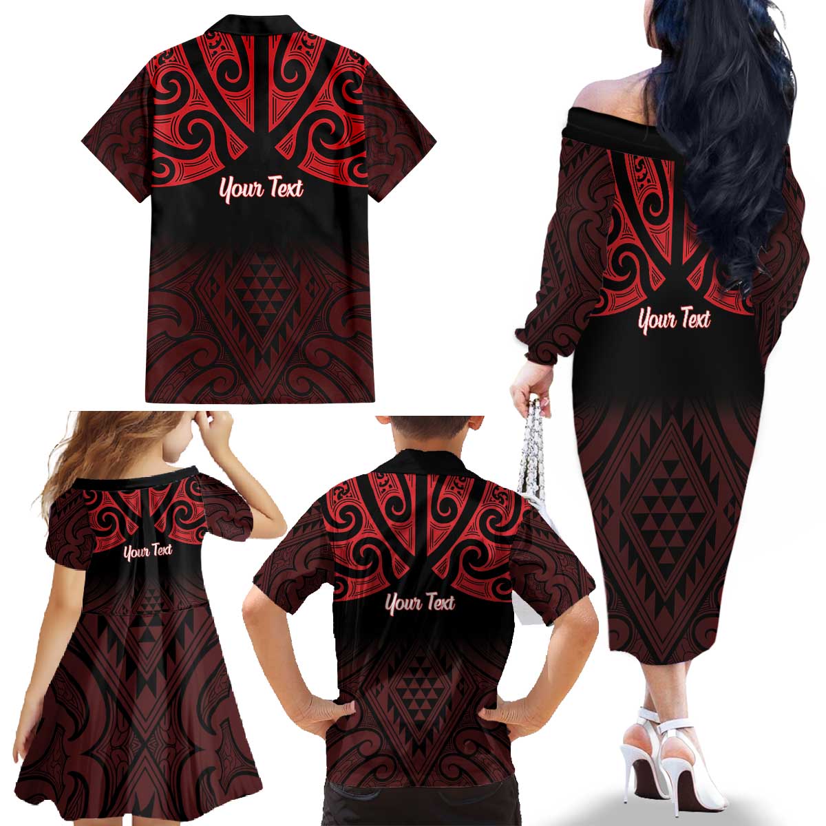 Personalised Keep Maori Wards New Zealand Family Matching Off The Shoulder Long Sleeve Dress and Hawaiian Shirt Stronger Together Aotearoa Taniko - Aussie Hoodie