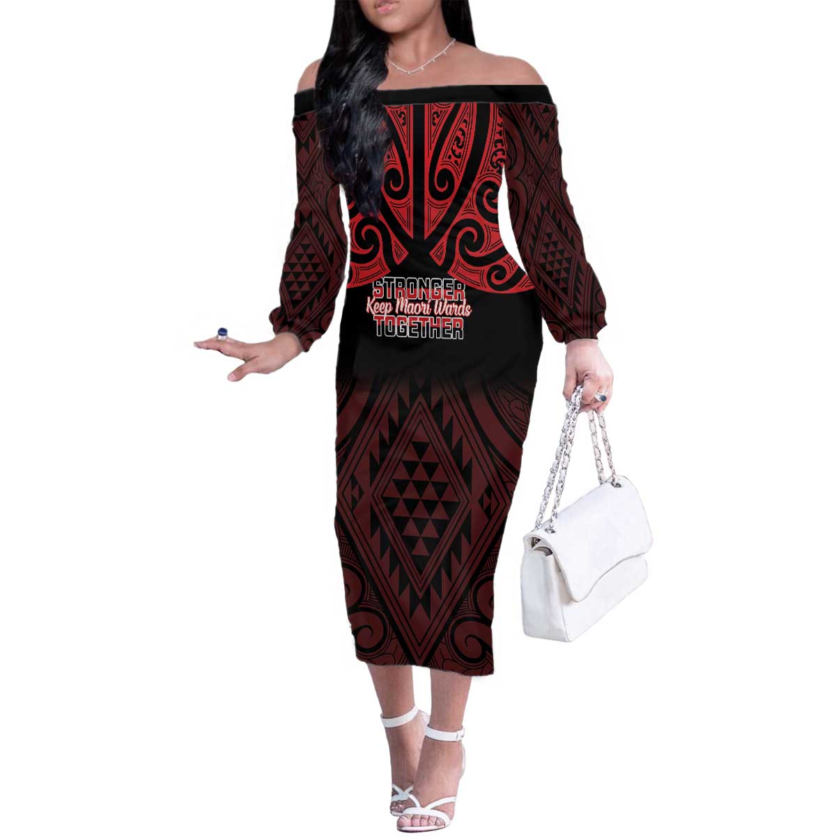 Personalised Keep Maori Wards New Zealand Family Matching Off The Shoulder Long Sleeve Dress and Hawaiian Shirt Stronger Together Aotearoa Taniko - Aussie Hoodie