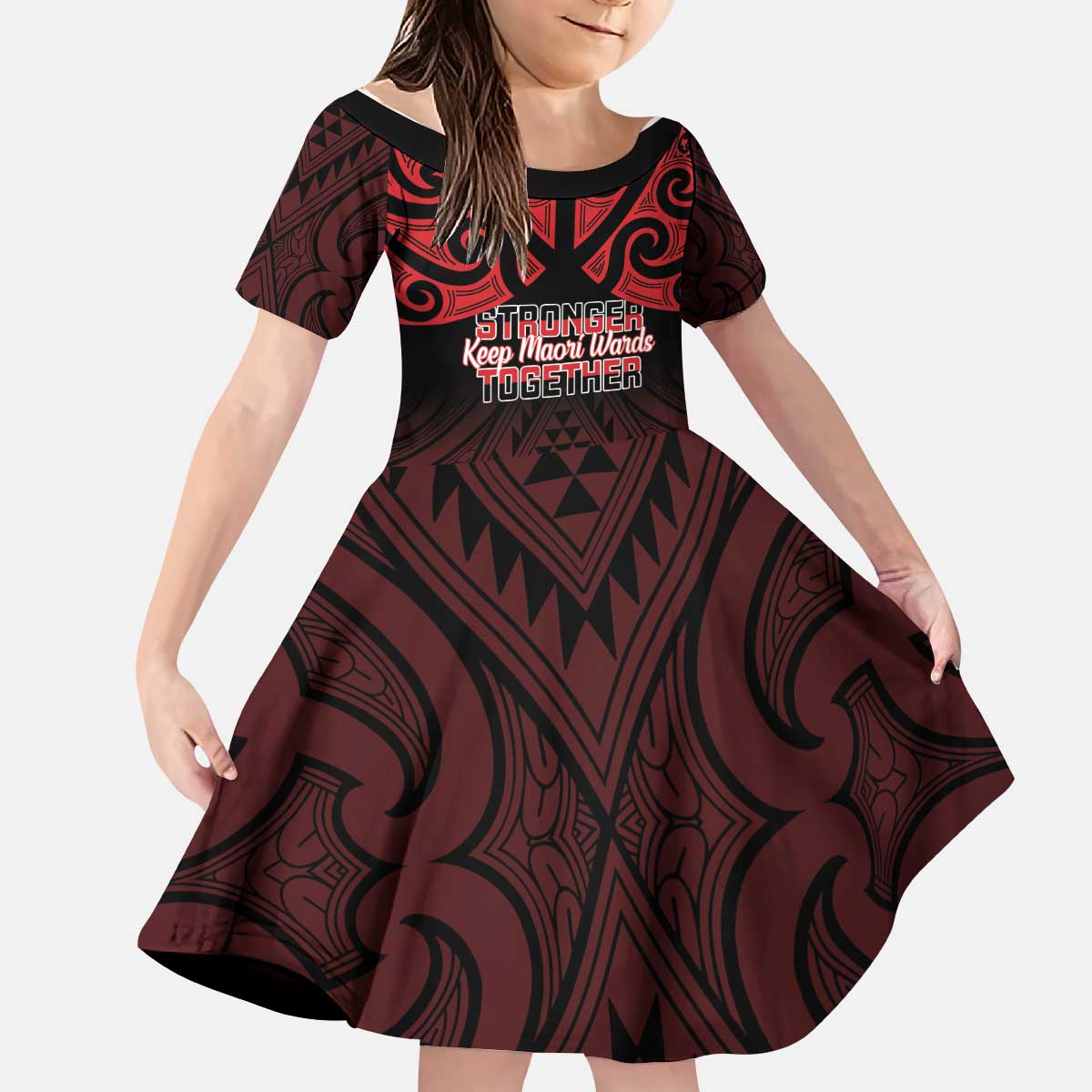 Personalised Keep Maori Wards New Zealand Kid Short Sleeve Dress Stronger Together Aotearoa Taniko - Aussie Hoodie