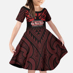 Personalised Keep Maori Wards New Zealand Kid Short Sleeve Dress Stronger Together Aotearoa Taniko - Aussie Hoodie