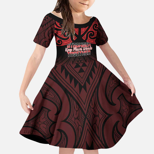 Personalised Keep Maori Wards New Zealand Kid Short Sleeve Dress Stronger Together Aotearoa Taniko - Aussie Hoodie
