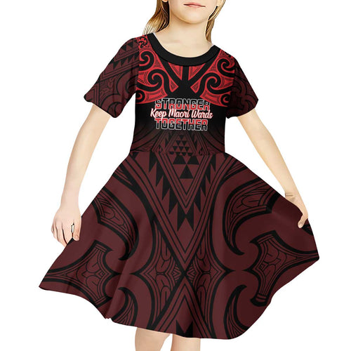 Personalised Keep Maori Wards New Zealand Kid Short Sleeve Dress Stronger Together Aotearoa Taniko - Aussie Hoodie