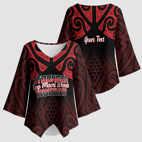 Personalised Keep Maori Wards New Zealand Kimono Sleeve Blouse Stronger Together Aotearoa Taniko - Aussie Hoodie