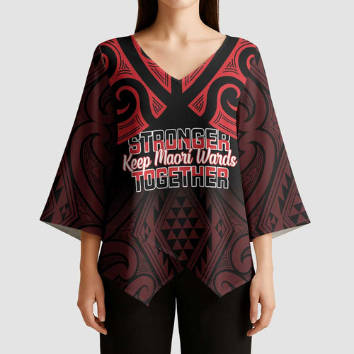 Personalised Keep Maori Wards New Zealand Kimono Sleeve Blouse Stronger Together Aotearoa Taniko - Aussie Hoodie