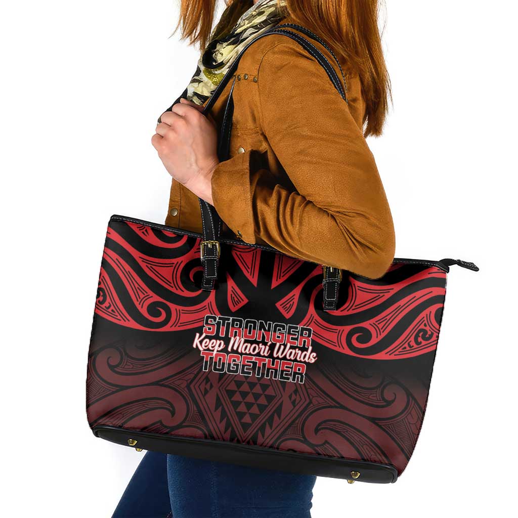 Keep Maori Wards New Zealand Leather Tote Bag Stronger Together Aotearoa Taniko - Aussie Hoodie