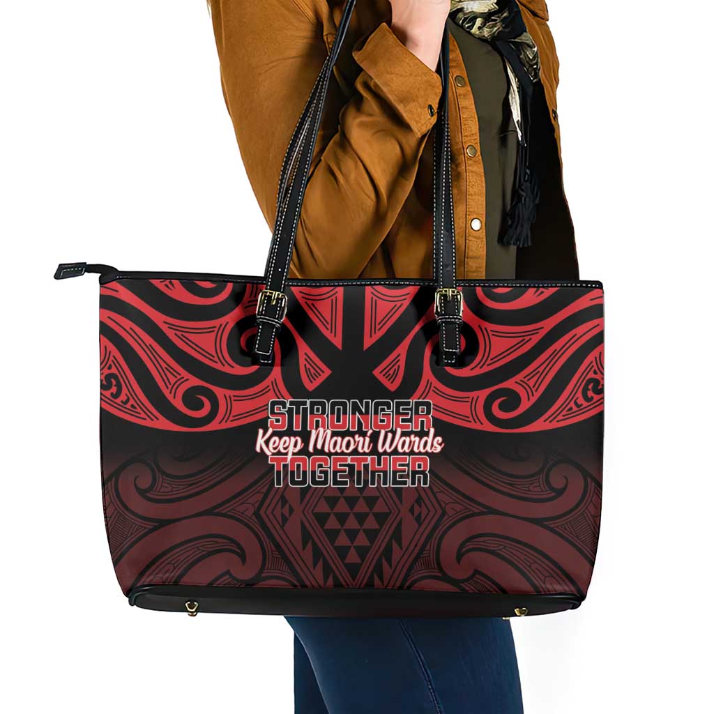 Keep Maori Wards New Zealand Leather Tote Bag Stronger Together Aotearoa Taniko - Aussie Hoodie