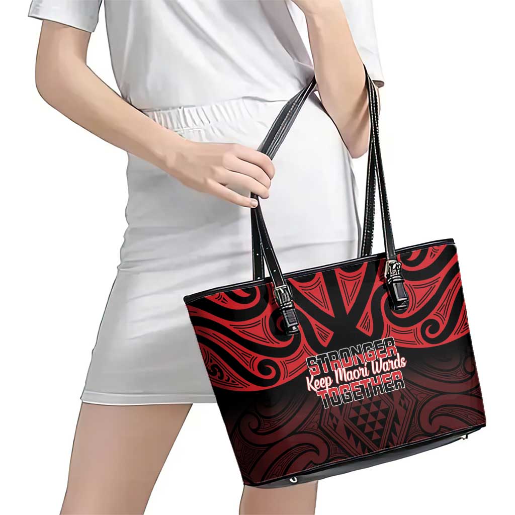 Keep Maori Wards New Zealand Leather Tote Bag Stronger Together Aotearoa Taniko - Aussie Hoodie