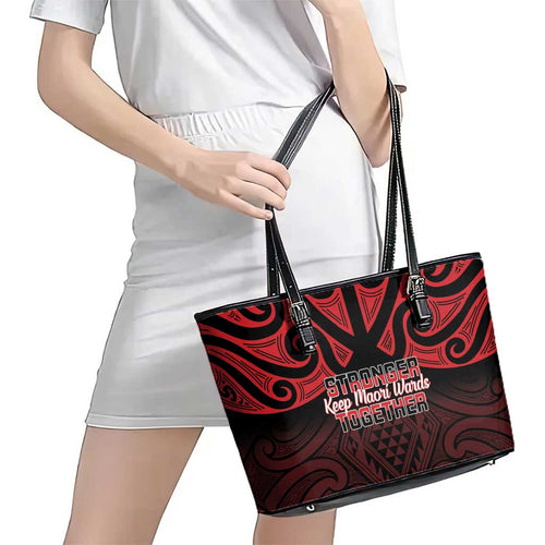 Keep Maori Wards New Zealand Leather Tote Bag Stronger Together Aotearoa Taniko - Aussie Hoodie