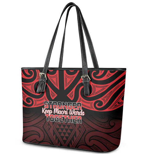 Keep Maori Wards New Zealand Leather Tote Bag Stronger Together Aotearoa Taniko - Aussie Hoodie
