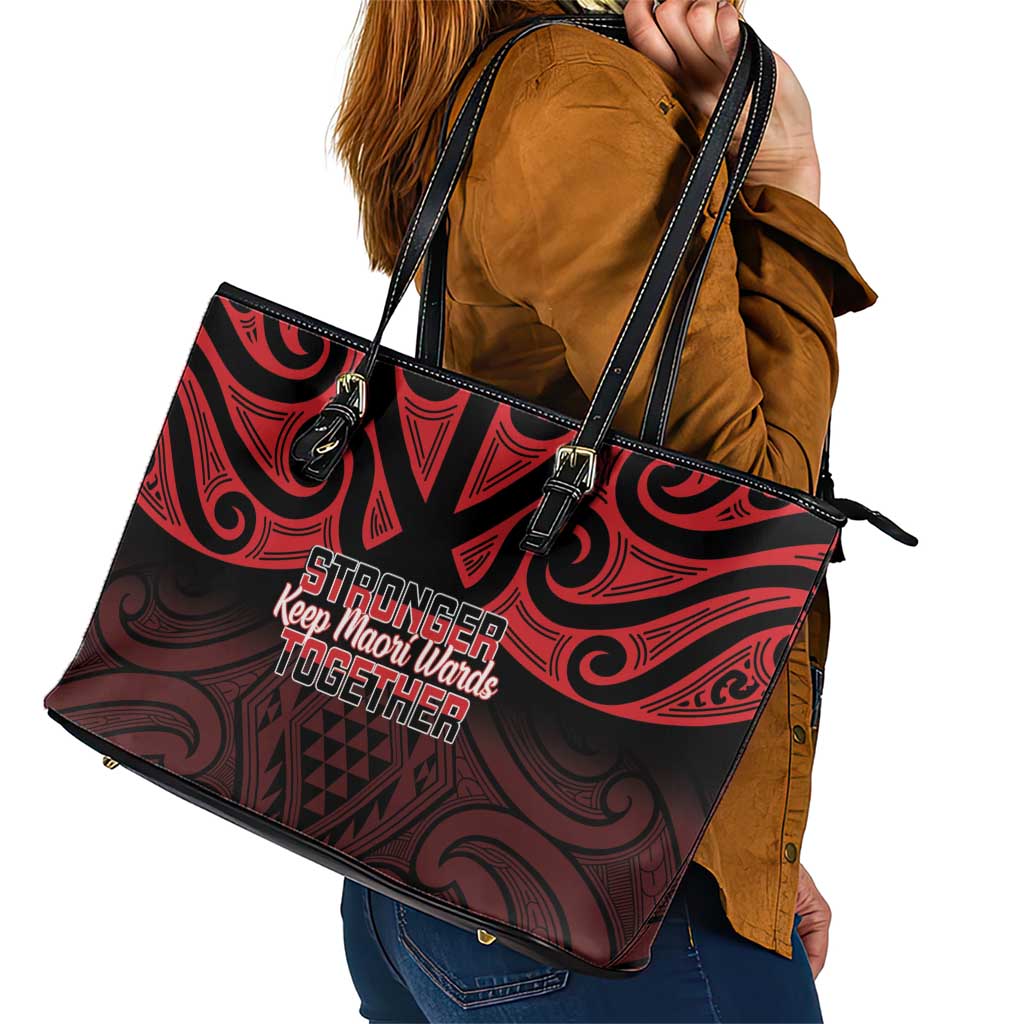 Keep Maori Wards New Zealand Leather Tote Bag Stronger Together Aotearoa Taniko - Aussie Hoodie