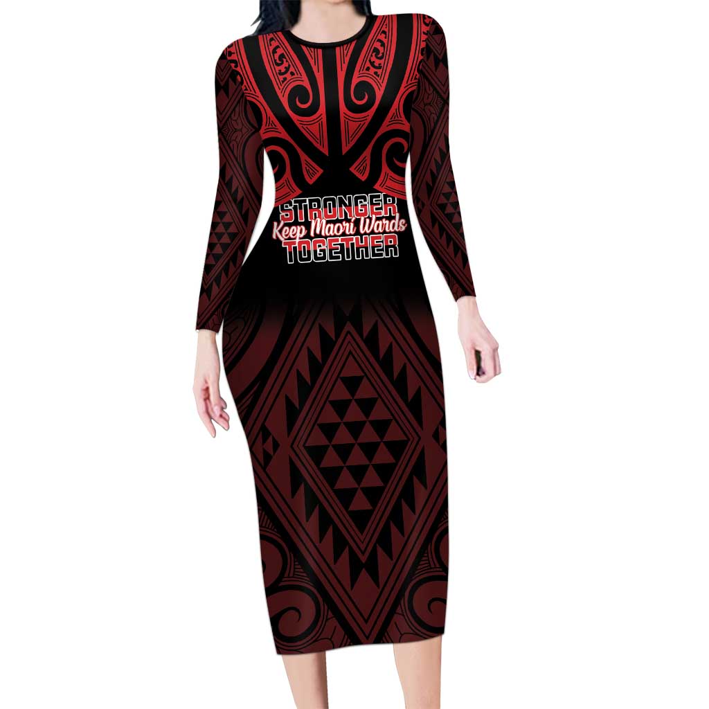 Personalised Keep Maori Wards New Zealand Long Sleeve Bodycon Dress Stronger Together Aotearoa Taniko - Aussie Hoodie