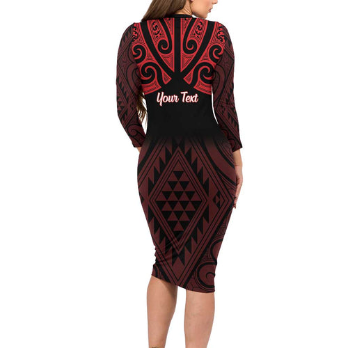 Personalised Keep Maori Wards New Zealand Long Sleeve Bodycon Dress Stronger Together Aotearoa Taniko - Aussie Hoodie