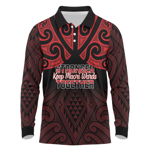 Personalised Keep Maori Wards New Zealand Long Sleeve Polo Shirt Stronger Together Aotearoa Taniko - Aussie Hoodie