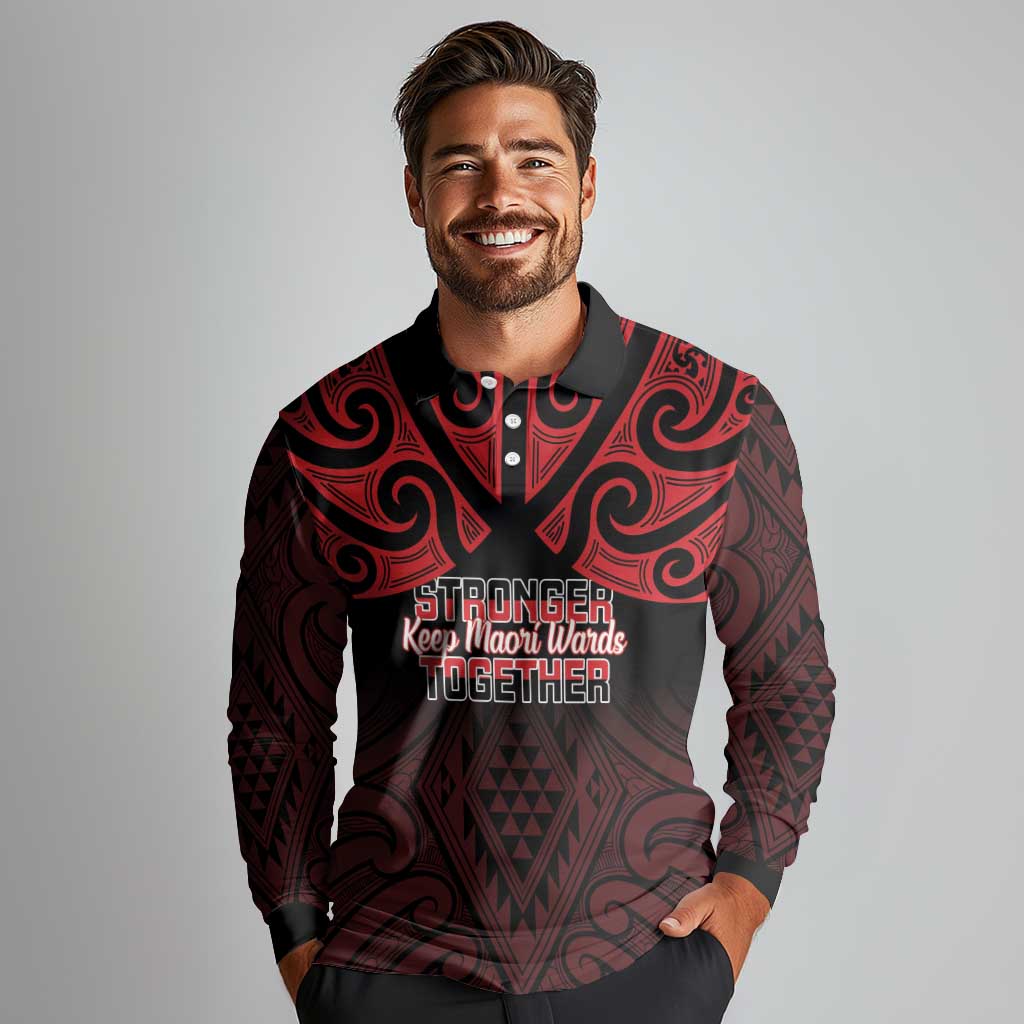 Personalised Keep Maori Wards New Zealand Long Sleeve Polo Shirt Stronger Together Aotearoa Taniko - Aussie Hoodie
