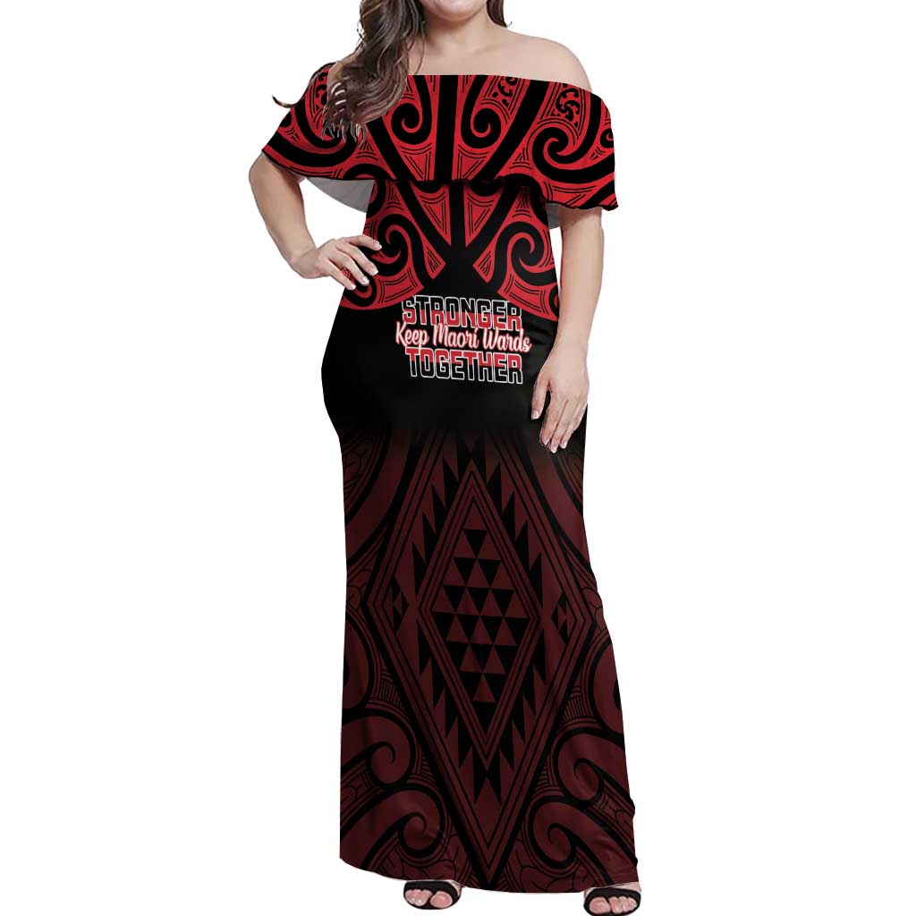 Personalised Keep Maori Wards New Zealand Off Shoulder Maxi Dress Stronger Together Aotearoa Taniko - Aussie Hoodie