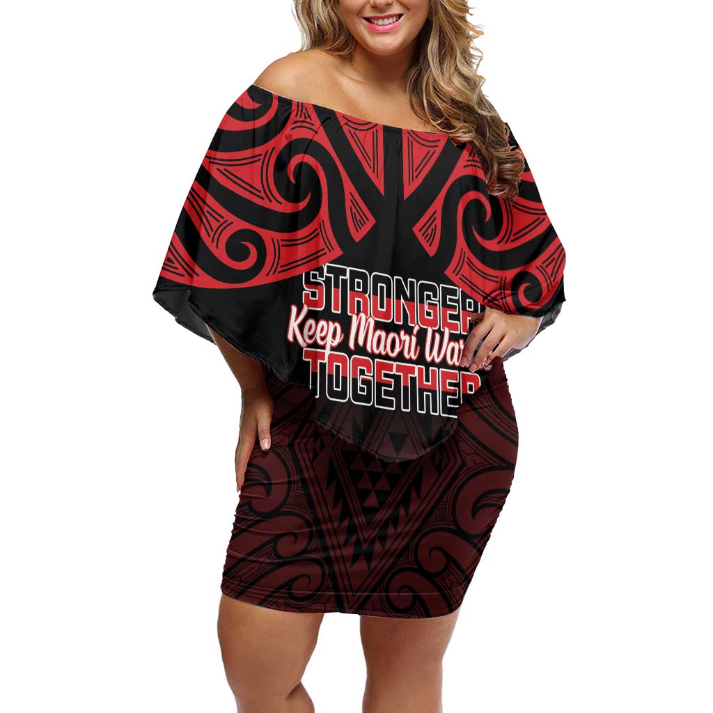 Personalised Keep Maori Wards New Zealand Off Shoulder Short Dress Stronger Together Aotearoa Taniko - Aussie Hoodie