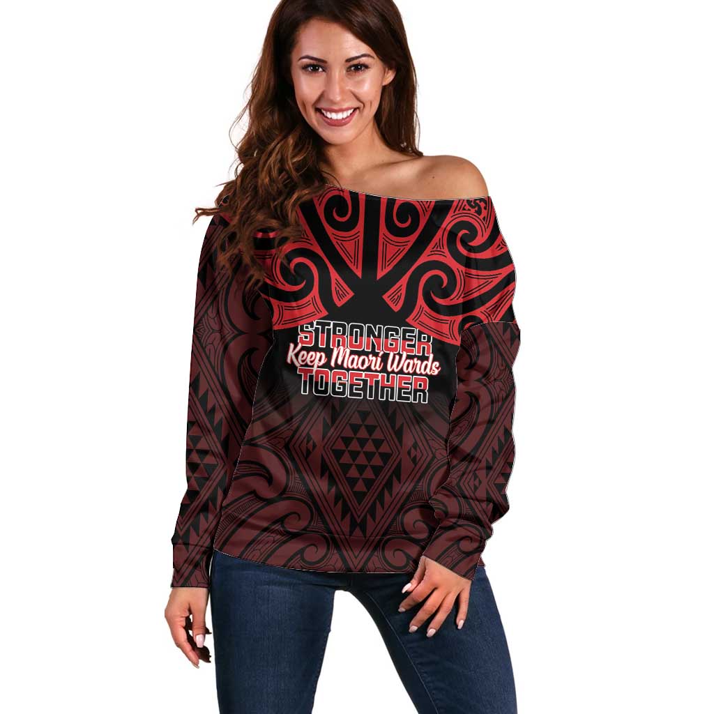Personalised Keep Maori Wards New Zealand Off Shoulder Sweater Stronger Together Aotearoa Taniko - Aussie Hoodie