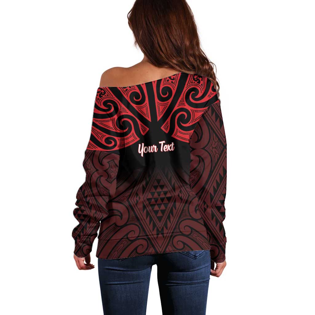 Personalised Keep Maori Wards New Zealand Off Shoulder Sweater Stronger Together Aotearoa Taniko - Aussie Hoodie
