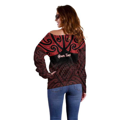 Personalised Keep Maori Wards New Zealand Off Shoulder Sweater Stronger Together Aotearoa Taniko - Aussie Hoodie