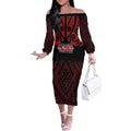 Personalised Keep Maori Wards New Zealand Off The Shoulder Long Sleeve Dress Stronger Together Aotearoa Taniko - Aussie Hoodie