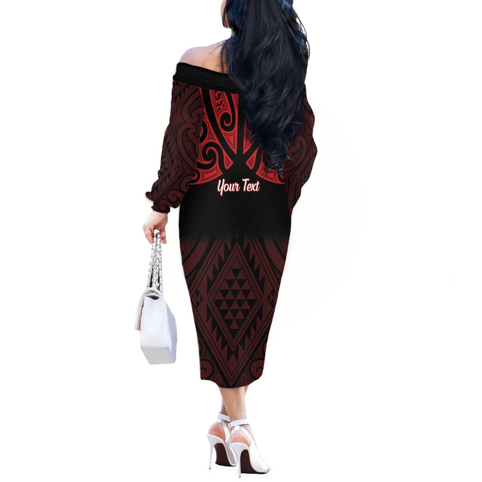 Personalised Keep Maori Wards New Zealand Off The Shoulder Long Sleeve Dress Stronger Together Aotearoa Taniko - Aussie Hoodie